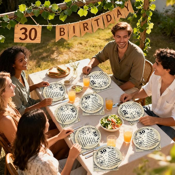 50pcs 30th Birthday Plates and Napkins Set Back in 1996 Party Tableware Supplies Vintage 30 Year Old Dessert Plates 1996 Birthday Party Decorations for 24 Guests 30th Theme Men Woman Parties Decor