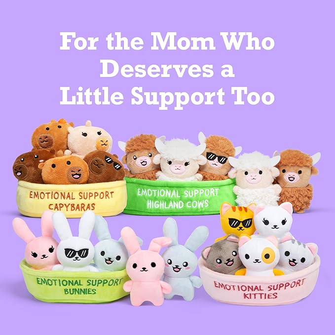 WHAT DO YOU MEME? Emotional Support Bunnies by Relatable, Cuddly Stuffed Animals and Toys, Squishy Toys and Plushies, Great Ideas for Loved Ones of All Ages, Includes 5 Plushies with Carrying Basket