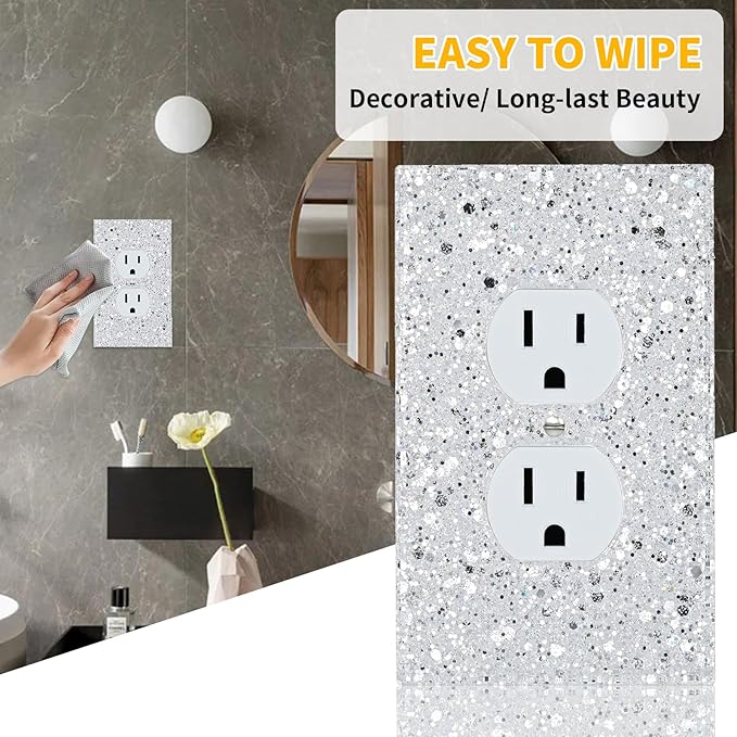 Silver Glitter Outlet Covers - Sparkling Wall Plate 5.1"x3.15", Unique Gift for Home Decor,Single Duplex