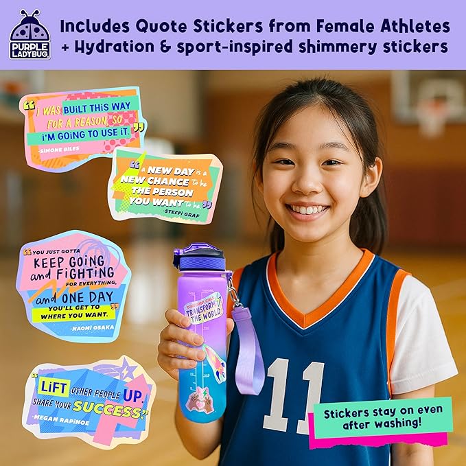 Rebel Girl Decorate Your Own Water Bottle - 32oz BPA Free Water Bottle for Kids with Motivational Stickers & More, Girls Birthday Gifts Age 6-7 8 9 10 11 - Teen Gift, Tween Girls Trendy Stuff