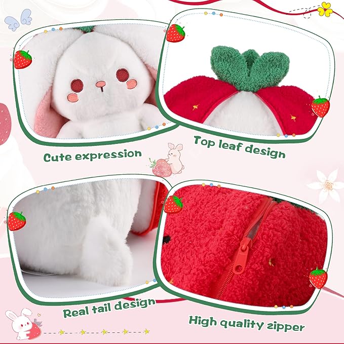 MIAODAM Strawberry Bunny Plush Toy-Soft Huggable Stuffed Animal for Kids & Collectors, Birthday Present & Nursery Decor 13.7inch