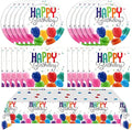 41PCS Happy Birthday Decorations Colorful Birthday Themed Decorations Includes Disposable Paper Plates and Napkins,Tablecloth for Kids' Boys Girls Baby Shower
