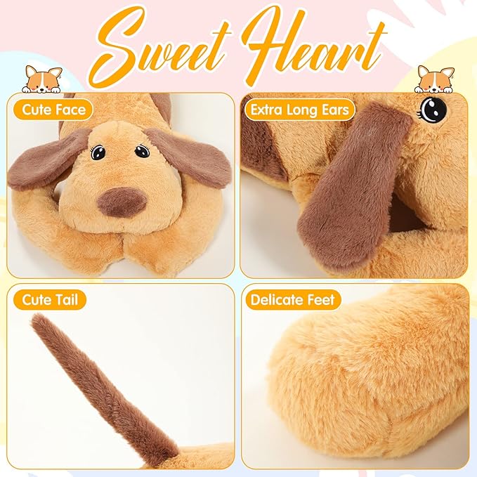 Queekay Dog Body Pillow Stuffed Animals Plush Long Body Pillow for Dogs Large Sleeping Hugging Puppy Cushion Gift for Birthday Party(43.3 Inch,Brown)