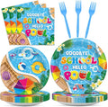 96Pcs Goodbye School Hello Pool Plates and Napkins End of School Year Party Decorations School's Out Pool Dessert Disposable Plates Summer Tableware Set for Graduation Preschool Party Supplies