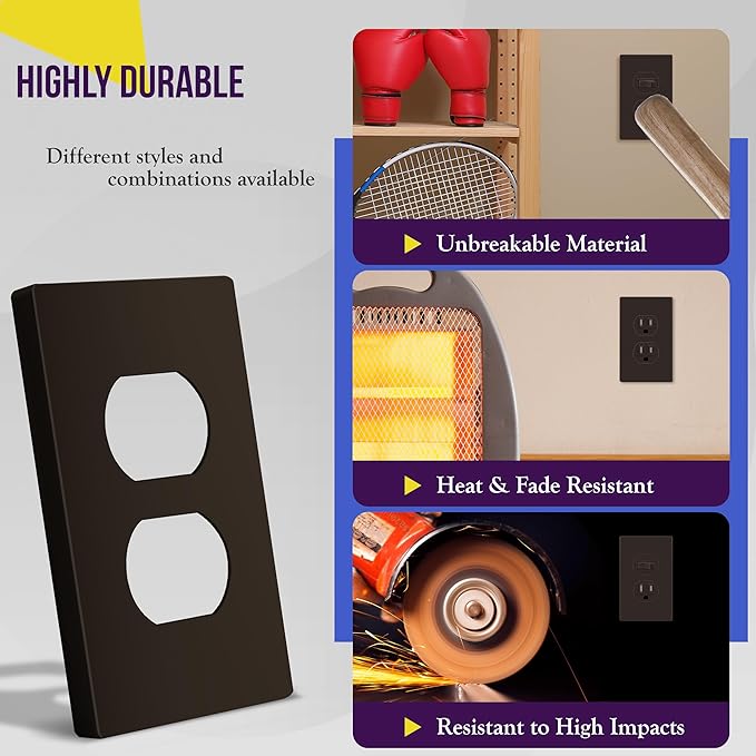 ENERLITES Screwless Duplex Wall Plate, Child Safe Receptacle Outlet Cover, Standard Size, 1-Gang 4.68" x 2.93", Unbreakable Polycarbonate Thermoplastic, UL Listed, SI8821-BR, Glossy, Brown