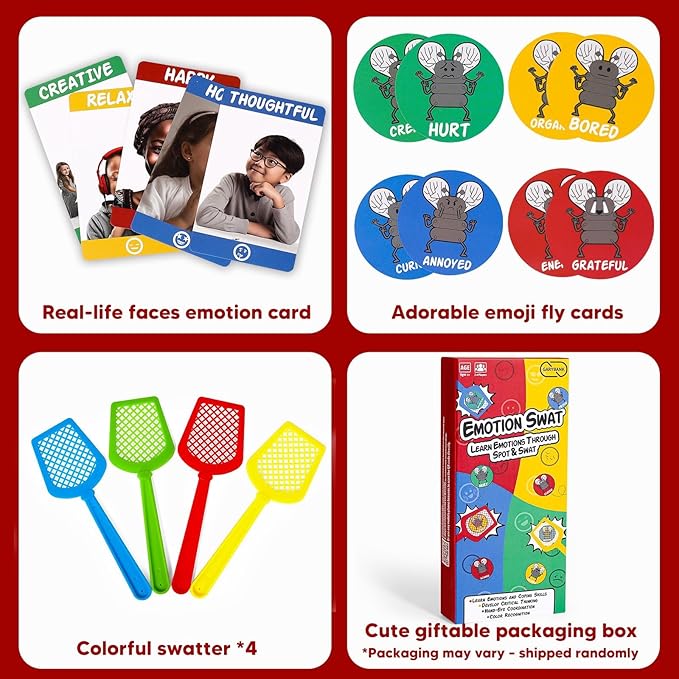 Garybank Emotions Swat Games for Kids Social Emotional Learning Activities, W/56 Emotion Cards, Speech Therapy Materials for Autism, Play Therapy Toys for Counselors, Sight Word Game