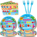 96 Pcs Happy Last Day of School Paper Party Plates and Napkins for Hello Summer Vacation Supplies Summer End of School Year Theme Dessert Tableware Set for 24 Guests Birthday Party Decorations