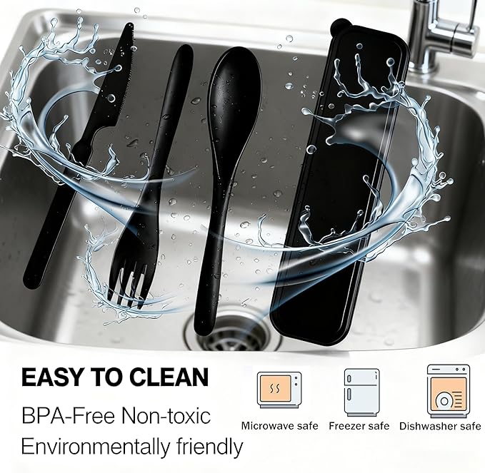 Reusable Travel Utensils Set with Case,2 Sets Wheat Straw Portable Knife Fork Spoons Tableware, Eco-Friendly BPA Free Cutlery for Kids Adults Picnic Camping Essentials