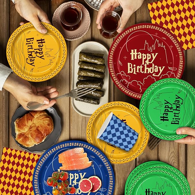 120pcs Magical Wizard Plates Napkins Party Decorations Cartoon Disposable Paper CupsTableware Set Cartoon Party Supplies for Kids Birthday Decor 30 Guests