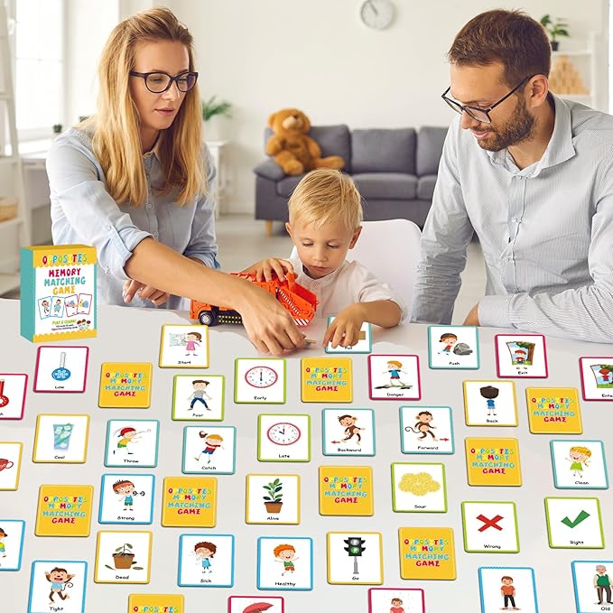 gisgfim 100 PCS Opposites Memory Matching Game Sight Words Concentration Memory Card Educational Game for Kids Preschool Learning Educational Ages 3-8 A Fun & Fast Gift Activities Matching Games