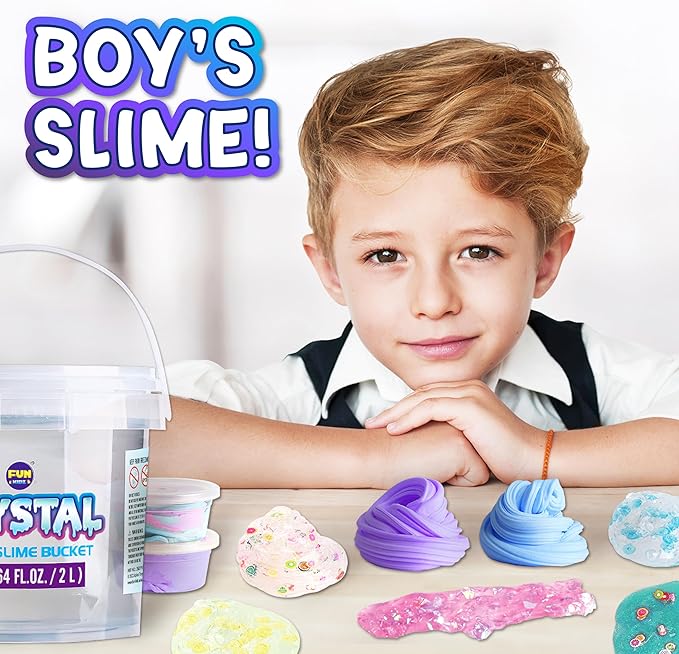 4 LB Huge Glassy Clear Slime Bucket Toy for Kids, FunKidz 64 FL OZ Premade Big Crystal Slime Pack Gift with 29 Sets Add-ins Jumbo Slime Kit for Girls Boys Party Present