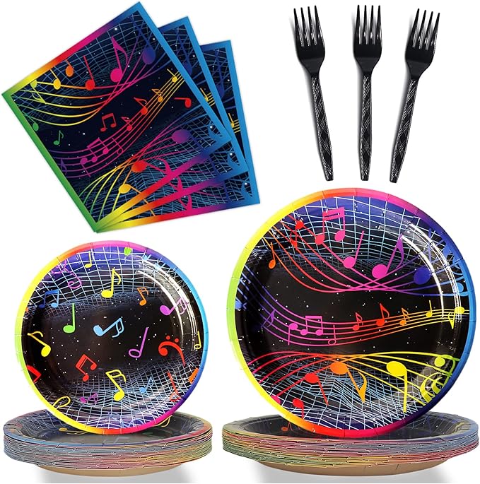gisgfim 96 Pcs Music Party Plates and Napkins Party Supplies Musical Notes Party Tableware Set Music Note Karaoke Decorations Favors for Birthday Baby Shower for 24 Guests