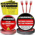 Qyeahkj 100 Pcs Funny Happy Retirement Party Supplies Caution Retirement Paper Plates and Napkins Set Disposable Warning Sign Tableware Decorations for Men Women Farewell Going Away Party Serves 25