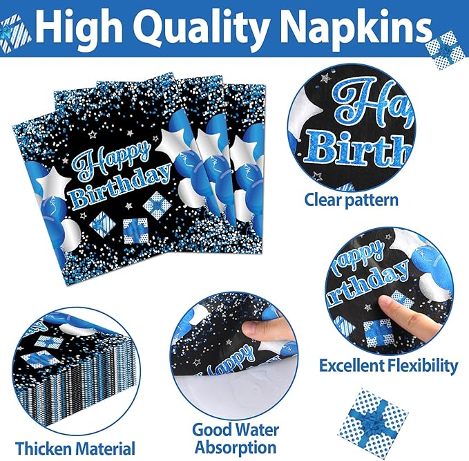 100 Pcs 15th Birthday Decorations for Teen Boys Blue and Black 15th Plate Napkin Forks Set Disposable Teen 15 Year Old Birthday Tableware Dinnerware for I’m 15 Bro Party Supplies Favors Serve 25