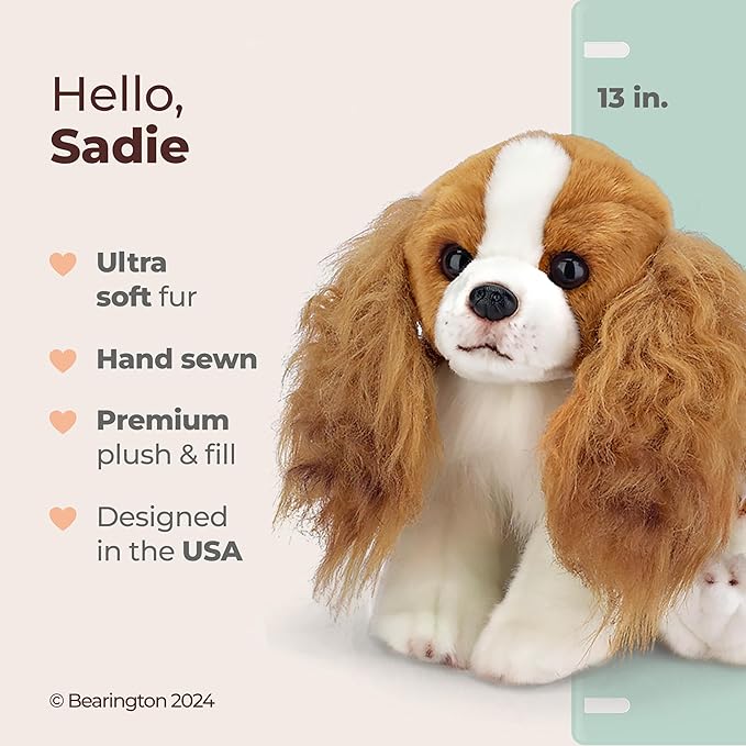 Bearington Sadie Cavalier King Charles Spaniel Plush Stuffed Animal Puppy Dog, 13 inch, for Ages 3-14