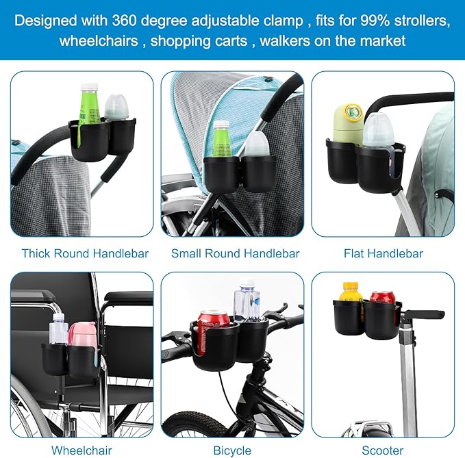 Accmor Stroller Cup Holder, Bike Cup Holder, Universal Cup Holder for Uppababy Nuna Doona Strollers, 2-in-1 Cup Phone Holder for Stroller Bike Accessory