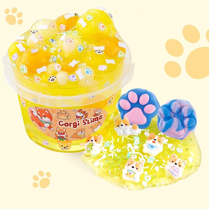 Corgi Yellow Slime Kit - Big Bucket with Slime Clay, 9 Add-ins, Crunchy Slime Sensory Toys, Slimes Party Favors for Girls & Boys 8+, Sensory Experience DIY Toys, Holiday & Birthday Gift for Kids