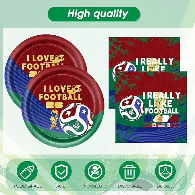 41Pcs World Cup Party Decorations World Cup 2026 Party Supplies Football Soccer Theme Plates Napkins Tablecloth,for 2026 WorldCup Watch Party Game Day Kids Birthday Global Soccer Celebration Supplies