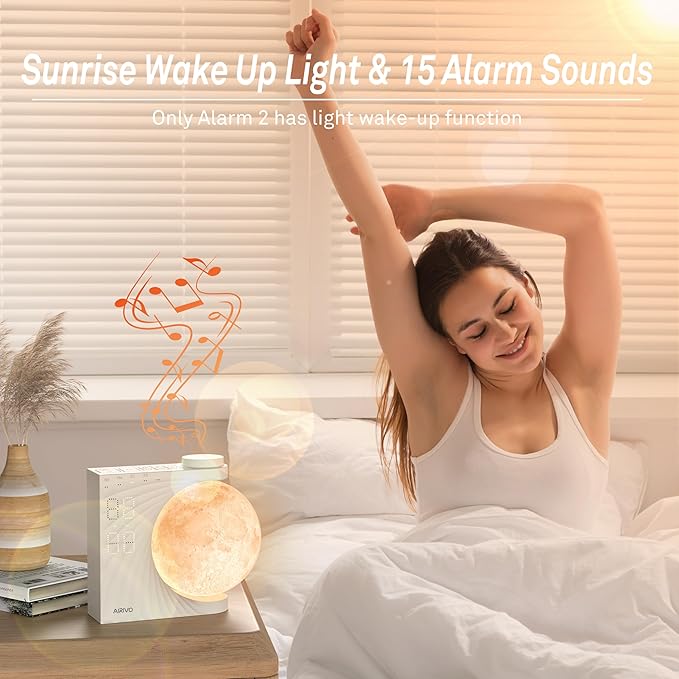 AIRIVO Sunrise Alarm Clock for Bedrooms, Wake Up Light & Sound Machine, Moon Night Light with Dual Alarms, 15 Sounds, 12 Volume Levels, Snooze for Kids Teens Heavy Sleepers