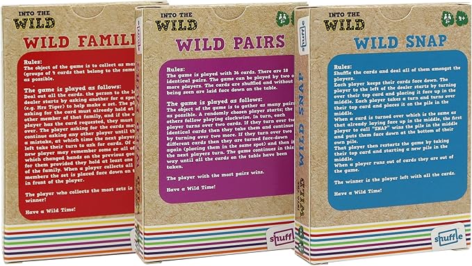 Shuffle Into The Wild 3 Kids Card Games - Snap, Families & Pairs, Encourage Your Childs Memory, Matching and Coordinating Skills, for Ages 3+