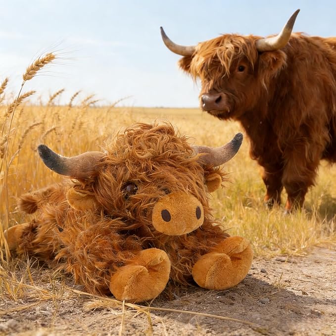 JOD® 4lbs Highland Cow Weighted Stuffed Animals, 22inch Giant Highland Cow Gift Plushie Toy, Cute Stuffed Animal Highland Cattle Plush Pillow Women Adults Kid Bedtime Highland Cattle(Big Nose)