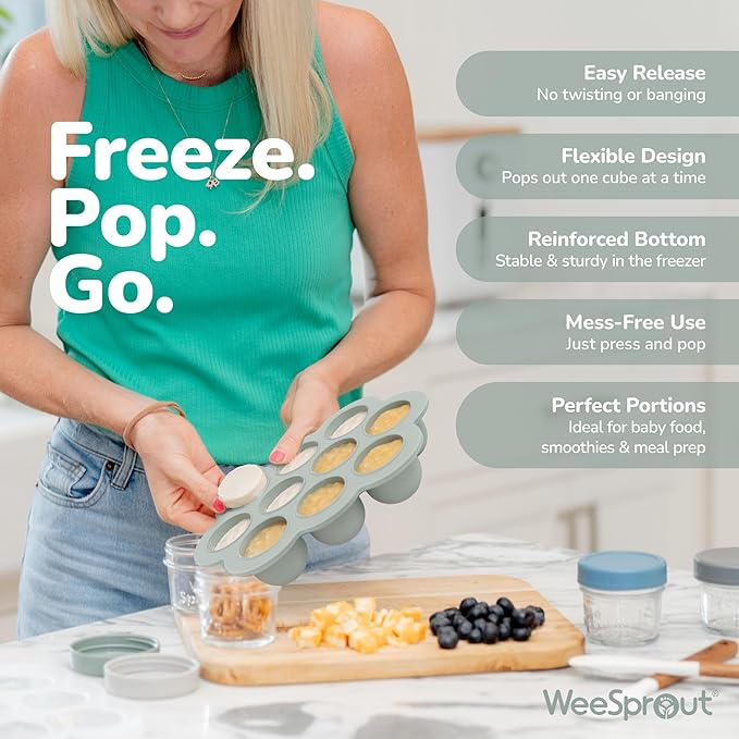 WeeSprout Silicone Baby Food Freezer Tray with Clip-on Lid - Perfect Storage Container for Homemade Baby Food, Vegetable & Fruit Purees, and Breast Milk (Navy, Ten 1.5 Ounce Sections)