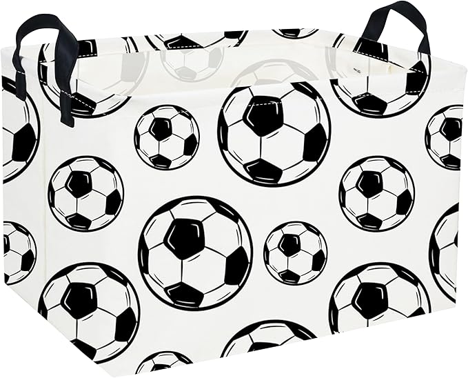Essme Rectangular Soccer Basket Kids Storage Box,Boys Storage Bins Organizer with Handles for Room Decor, Kids Basket,Shelf Basket.(Soccers)
