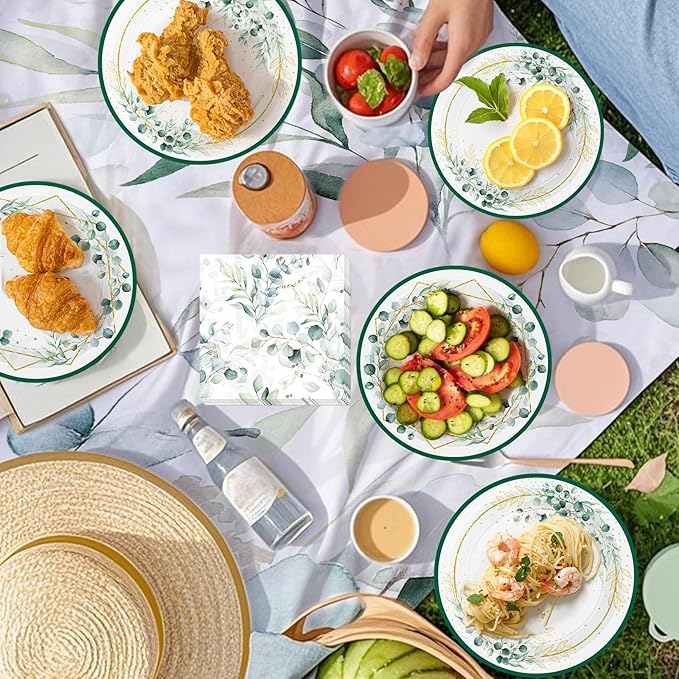 40 Pcs Sage Green Plates and Napkins - Sage Green Party Decorations Tableware Set, Disposable Round Paper Plates Eucalyptus Napkins for Birthday Bridal Wedding Baby Shower Party Supplies, Serves 20