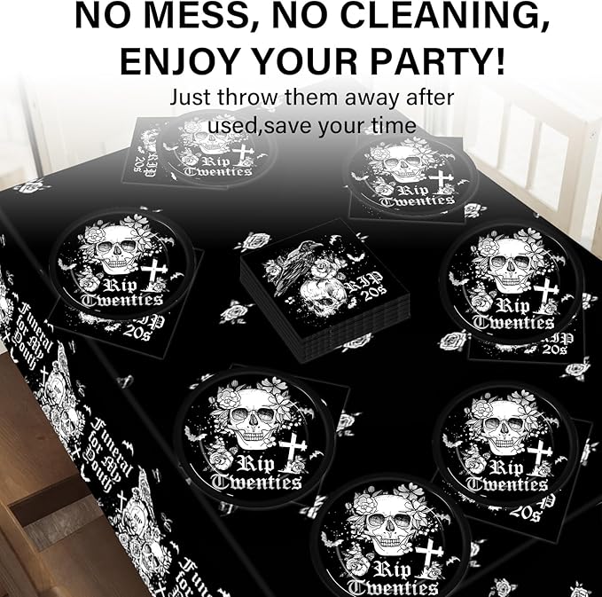 Death to My 20s Party Supplies Serves 24 Rip To My 20s Birthday Decorations Party Paper Plates Napkins 30th Birthday Disposable Tablecloth Set Tableware Kit for My Youth Funeral Party