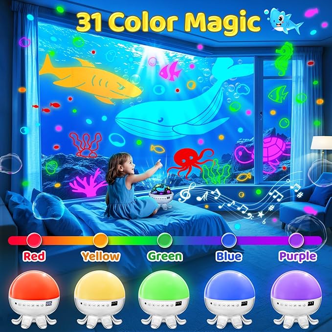 Baby Sound Machine for Kids Night Light Projector with Star, 30 Soothing Sounds White Noise Machine for Sleeping, 31 Color | 4 Films Baby Sleep, Remote+Timer+3 Brightness Sensory Light for Autism Toys