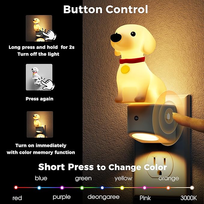 L LOHAS LED Night Light for Kids,3D Cute Puppy Night Lights,Dachshund with Dusk to Dawn Sensor, RGB+Soft White 3000K,Dog Night Light,Birthday Gift Nightlight for Kids, Room Decor