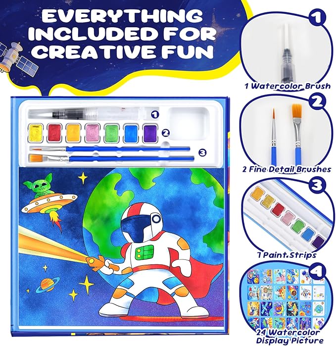 Paint with Water Coloring Books for Kids, Mess Free Watercolor Painting Kit Painting Activity for Kids Ages 3-5 4-8, Arts Crafts Drawing Gift Toy for Boy Girl (Dark Blue)