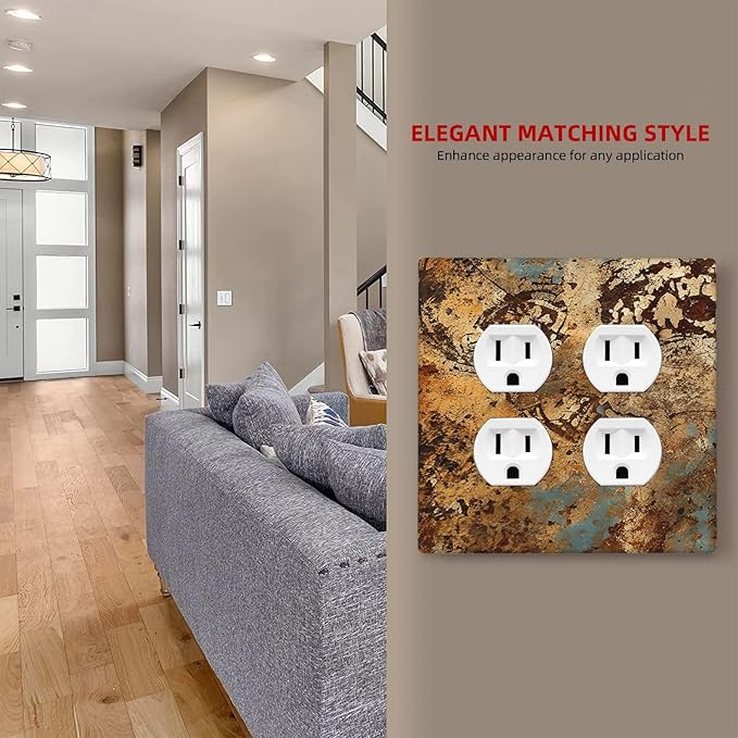 Light Switch Cover Plate Shabby Old Rusty Antique Brass Copper Print 2 Gang Socket Covers Double Duplex Wallplates Switch Plates and Outlet Covers for Kitchen Home Decor