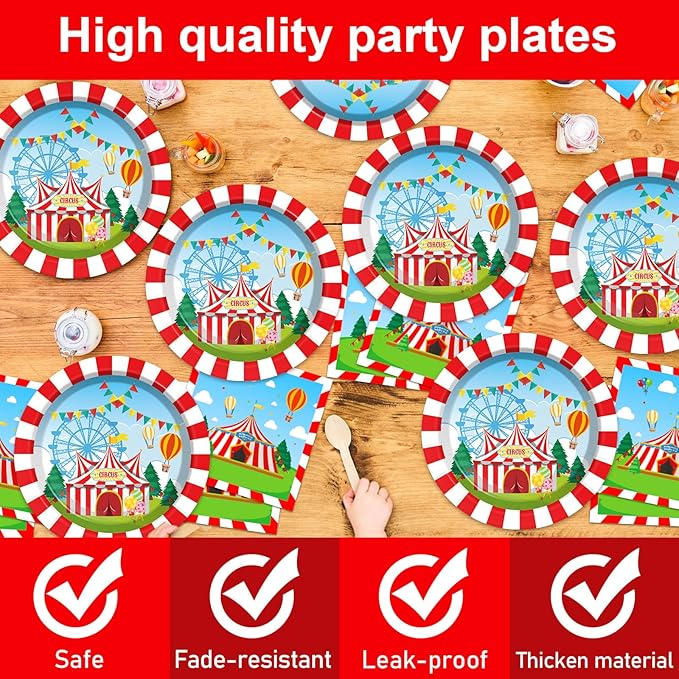 Circus Theme Paper Plates and Napkins Circus Party Decorations Tableware Set Carnival Circus Theme Dinner Plates Circus Party Tablecloths for Kids Circus Birthday Party Decor Supplies