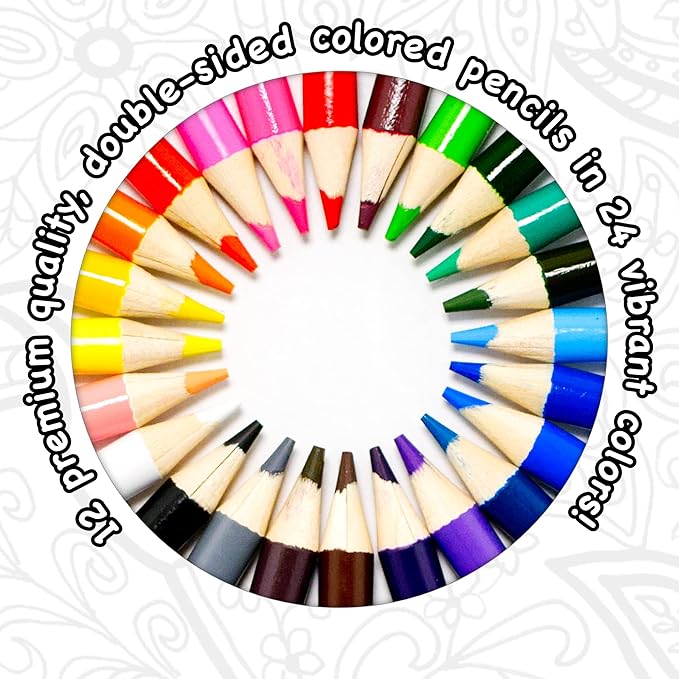 Colorpockit Coloring Kit Travel Art Set with Colored Pencils, 4x6 Coloring Cards, Built in Sharpener, Mess Free Trip Activities for Airplanes or Car, 8.5 x 5, 28 pieces