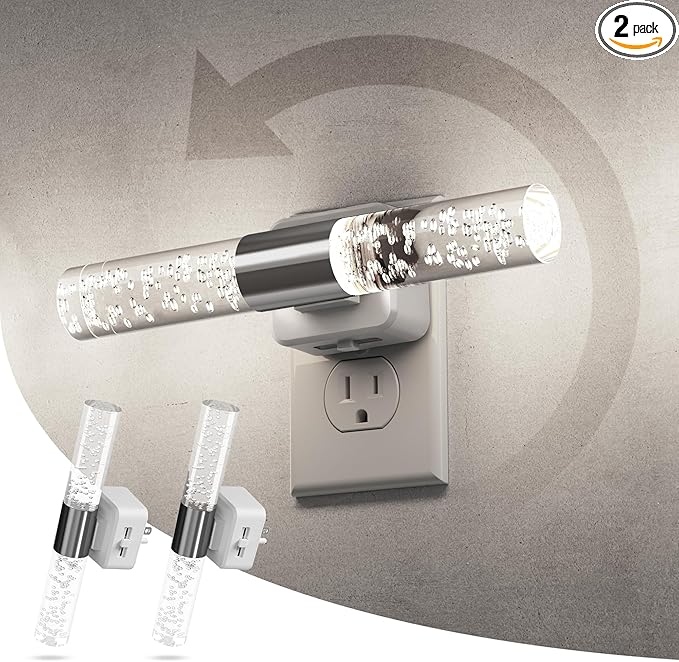 L LOHAS LED Bright Night Light, Night Lights Plug into Wall, 180° Rotating, Auto Light Sensor, Daylight White 5000K, Dimmable Nightlights for Bedroom Bathroom Hallway, 2 Pack