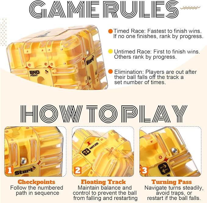 1 Sets Large Labyrinth 3D Maze Cube Puzzle Maze Game Gravity 3D Puzzle Cube Brain Teaser Ball Games for Kids Education Sensory Toys Gift for Adults (Classical,Yellow)