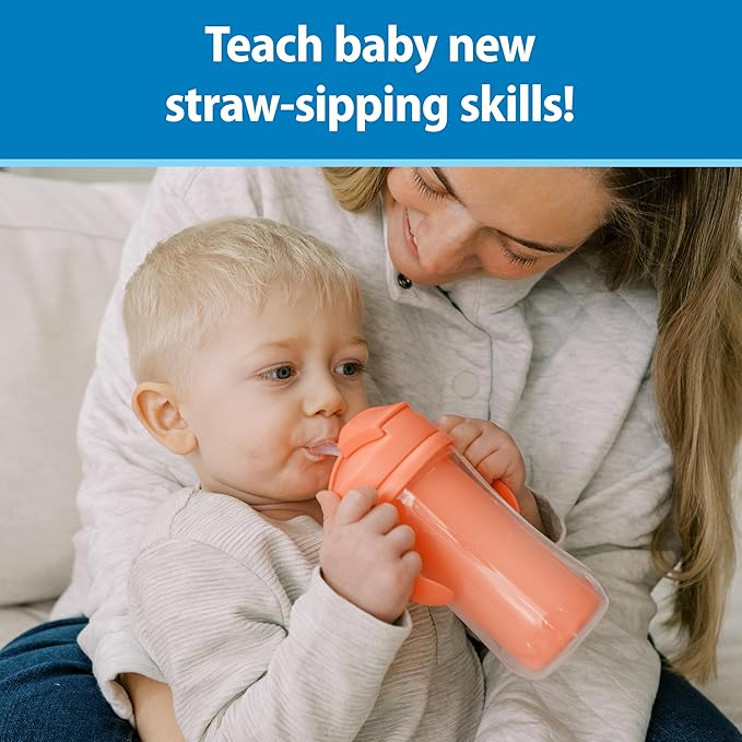 Dr. Brown's Milestones Insulated Sippy Cup with Straw and Handles, Spill-Proof Tumbler with Lid, Pink/Coral, 10 oz/300 mL, BPA-Free, 12m+, 2-Pack