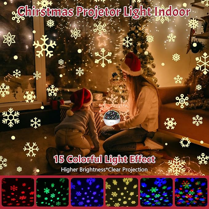 Christmas Projector Night Light Indoor, Snowflake NightLight for Room Decor, Kids Star Projector Night Light with Starry&Snowfall Theme,Xmas Birthday Gift Toy for Baby Toddler