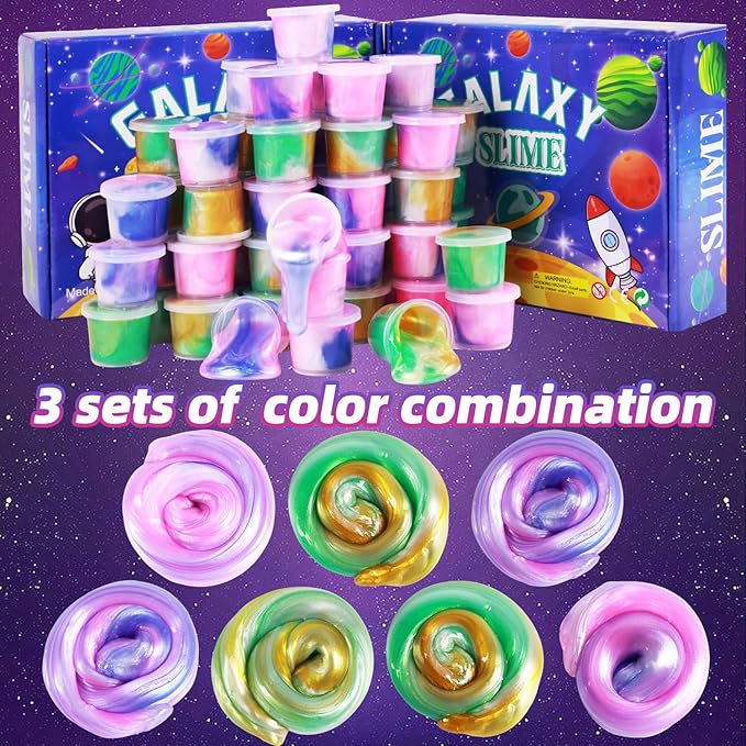 40 Pack Galaxy Slime Kit with,Slime Party Favors for Kids, Non Sticky,Wet,Soft Sludge Toy Mini Slime Bulk for Boys Girl