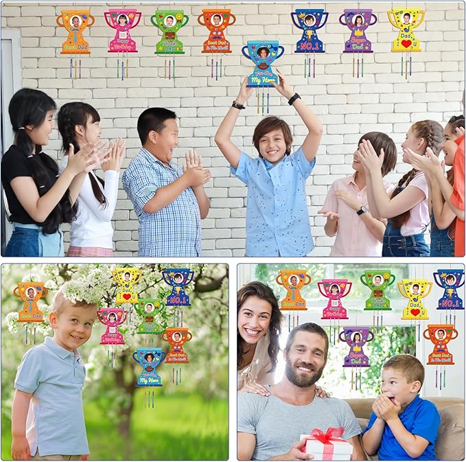 gisgfim 16 Pack Father’s Day Wind Chime Crafts Kits for Kids Make Your Own Trophy Wind Chime Wooden DIY Arts Craft Decoration for Father’s Day Party School Classroom Activity Art Project Supplies Gift