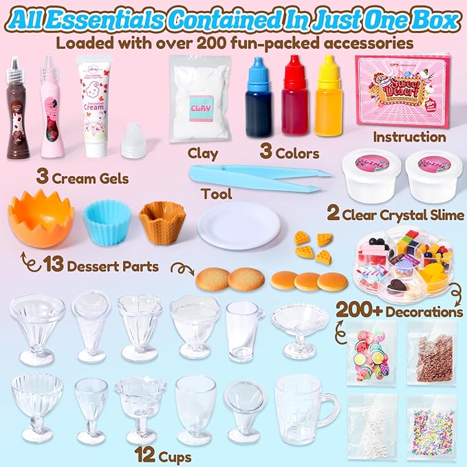 18 Minature Food Slime Kit for Girls, Mini Sweet Dessert & Drink, Arts and Crafts Set, DIY Kitchen Pretend Play Toys, Classroom Prizes Party Favors Gift for Kids Ages 8-12, NOT Edible