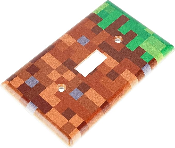 Pixel Light Switch Cover Plate - Decorative Wall Plate for Gamer Bedroom Decor – Retro 8-Bit Art Decoration for Kids Room & Video Game Themed Makeovers (Standard Toggle Fit)