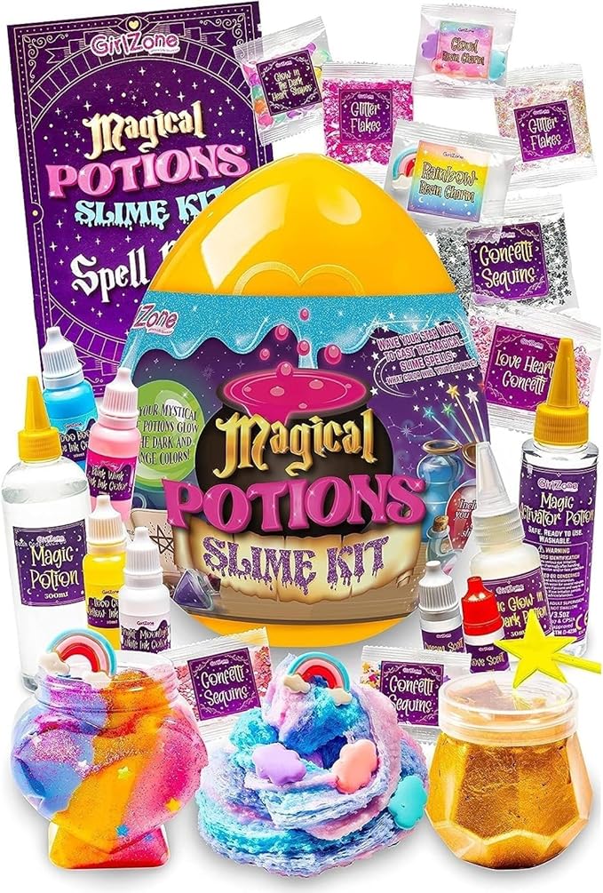 GirlZone Magic Potion Slime Kit - Glow-in-The-Dark, Multicolor, 6 Brews & Spell Book - Slime Making Kit & Magic Potion Set for Girls & Kids