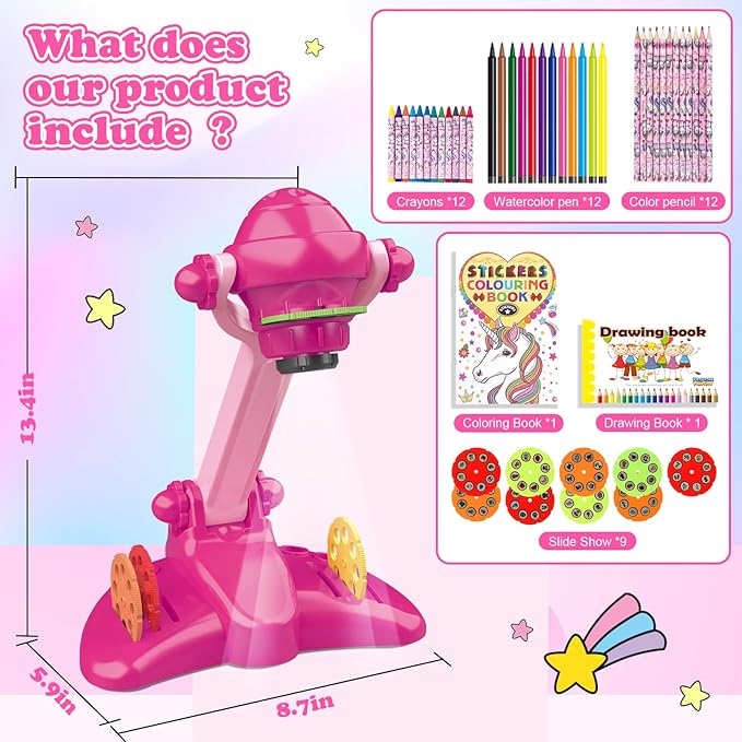 Hoarosall Drawing Projector for Kids Art and Craft Kit Includes Colored Pencils Crayons and Coloring Books Unicorn Drawing Kit Perfect Projector for Drawing Activities