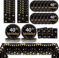 40th Birthday Party Supplies Serves 24 Black and Gold 40 Years Old Birthday Party Decorations Paper Plates Napkins Cheers to 40 Years Tablecloth Set Vintage 1986 Tableware Kit Favors for Men or Women
