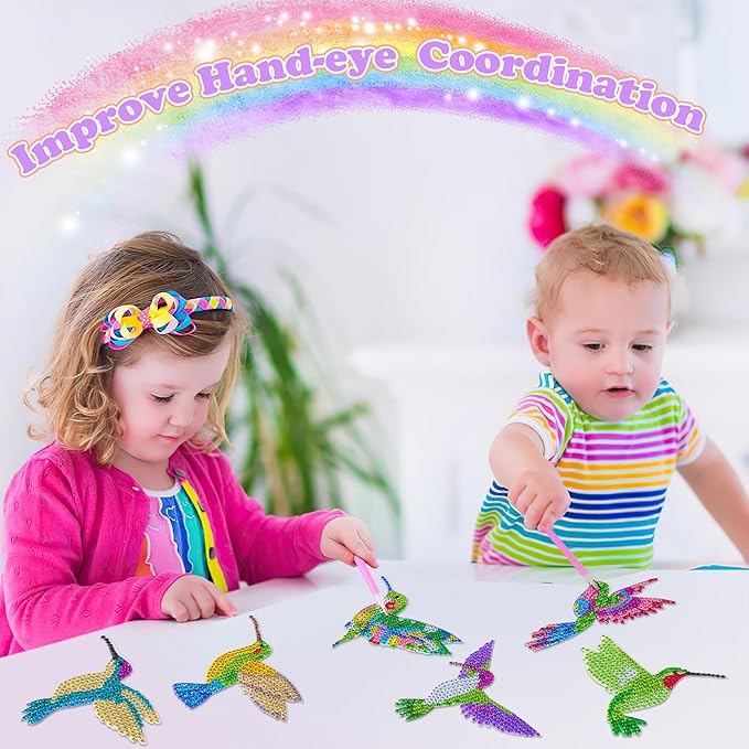 YiConfety Diamond Painting Kits, Kids Diamond Art Gift, Gem Art Kits for Girls Birthday, Arts and Crafts for Kids Ages 6 8 10 (Hummingbird)