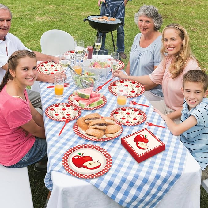 Qyeahkj 100 Pcs Apple Party Supplies Back to School Plates and Napkins Fruit Themed Decorations Apple Birthday Tableware Set Disposable Dinnerware Decor Serves 25 Guests