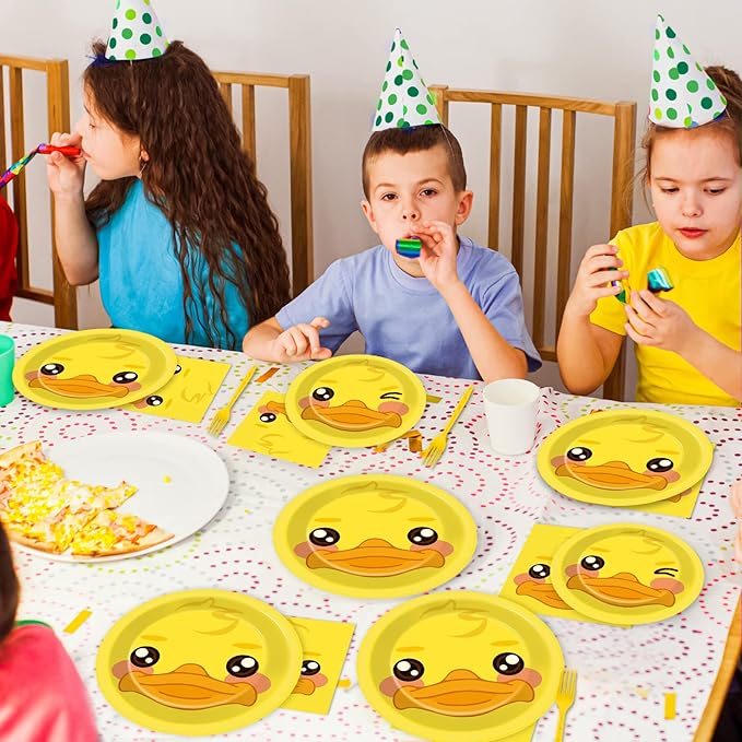gisgfim 96 Pcs Duck Plates and Napkins Party Supplies Duck Themed Party Tableware Set Duck Birthday Party Decorations Favors for Kids Birthday Baby Shower for 24 Guests