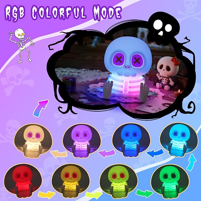CoolGift Mart Skull Night Light, Silicone Touch Control Lamp. USB Rechargeable with Timer & Brightness Adjustment, Creates Customizable Glow for Gaming Room, Bedside, or Halloween Decor